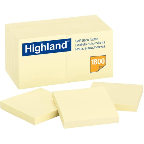 3M  Self-Sticking Notes,3"x3",100Sht/PD, 18/PK,YW