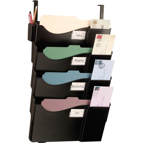 Officemate  Starter Filing System, w/4-Pckt/Hanger,16-5/8"x5"x27-1/2",BK