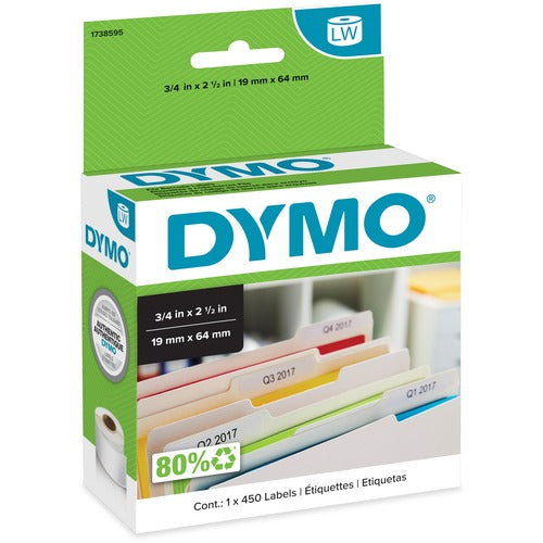 Dymo  Management File Labels, 3/4"x2-1/2", 450/RL, White-DYM1738595