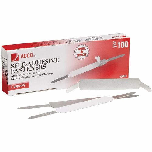 ACCO  Self Adhesive Fasteners,2-3/4"C-C,1" Capacity,100/BX,Silver