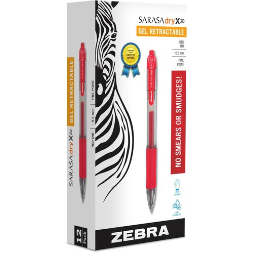 Zebra  Gel Pen, Retractable, Fine Point, .5mm, 1 Dozen,Red Ink