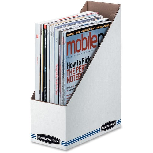 Fellowes  Magazine File Bankers Box, 12"x4.1"x9.5", 12/CT, White/Blue-FEL10723