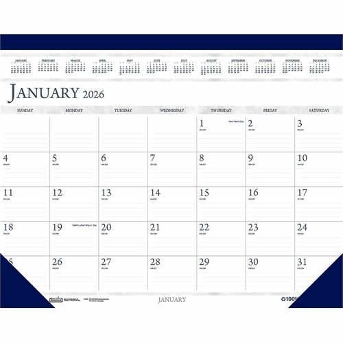 House Of Doolittle  Desk Pad Calendar, Perf. Top, Jan-Dec, 22"x17", Gray/Blue-HOD150HD