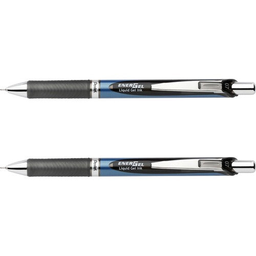 Pentel  Gel Pen,Retractable/Refillable,Metal Tip,0.7mm,2/PK,BK Ink