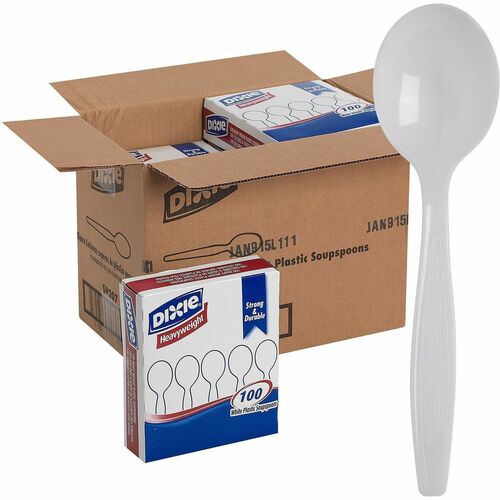 Dixie Foods  Soup Spoons, Heavywt Plastic, 5-3/4" L, 100/BX, White-DXESH207