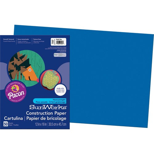 Pacon  Construction Paper, 12"x18", 50Shts, 25/PK, Bright Blue