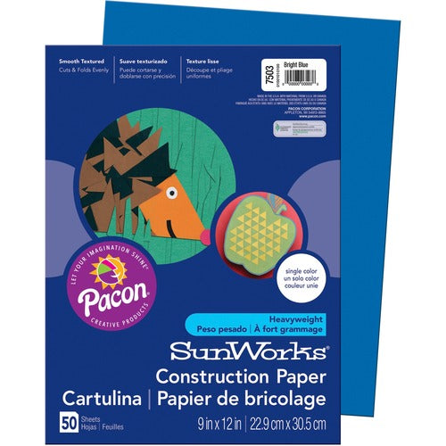 Pacon  Construction Paper, 9"x12", 50Shts, 50/PK, Bright Blue
