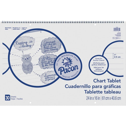 Pacon  Chart Tablet,Cursive Cover,1" Ruled,24"x16",30 Sht, WHT