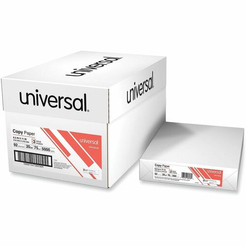 Universal  Copy Paper, 92 Bright, 3-Hole, 20 lb Bond Weight, 8.5 x 11, White, 500 Sheets/Ream, 10 Reams/Carton
