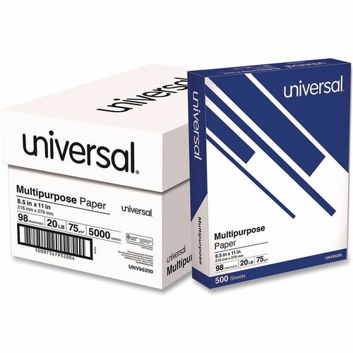 Universal  Deluxe Multipurpose Paper, 98 Bright, 20 lb Bond Weight, 8.5 x 11, Bright White, 500 Sheets/Ream, 10 Reams/Carton