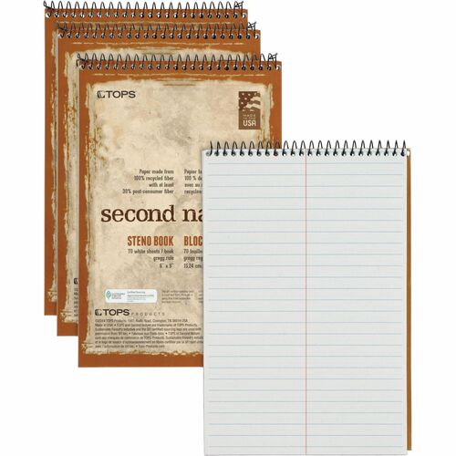 Tops  Steno Notebooks, Gregg Rule, 6"x9", 70 Sheets, 4/PK, WE