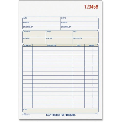 Tops  Sale Order Book, Carbonless, 3-PT, 50ST/BK,White/Canary/Pink