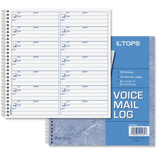 Tops  Voice Message Log, 2 Side, 1-PT, 14 MSG/PG, 50SH/BK, White