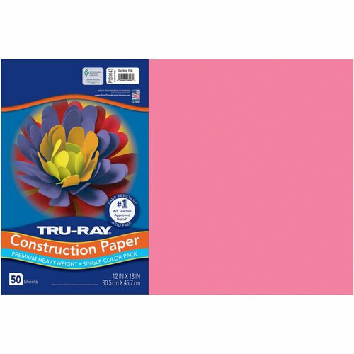 Pacon  Construction Paper, 76lb., 12"x18", 50/PK, Shocking Pink