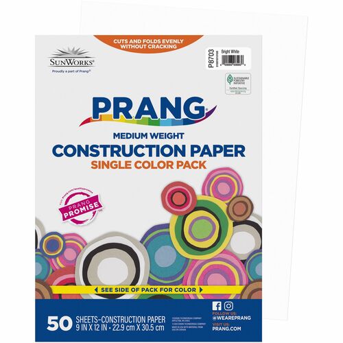 Pacon  Construction Paper, 9"x12", 50/PK, Bright White