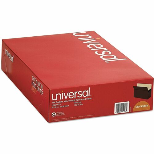 Universal  Redrope Expanding File Pockets, 5.25" Expansion, Legal Size, Redrope, 10/Box