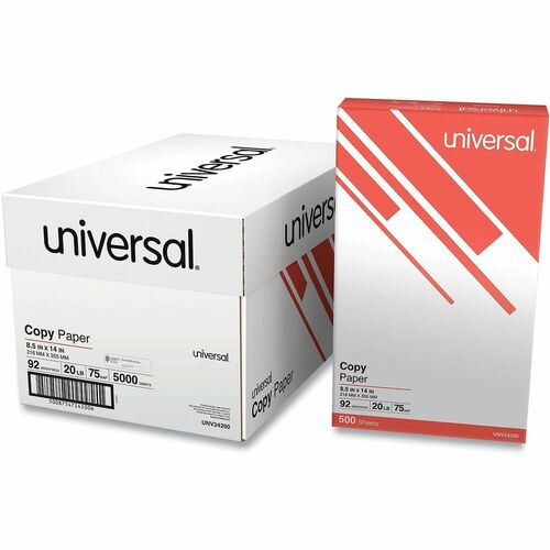 Universal  Legal Size Copy Paper, 92 Bright, 20 lb Bond Weight, 8.5 x 14, White, 500 Sheets/Ream, 10 Reams/Carton