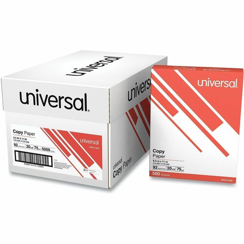 Universal  Copy Paper, 92 Bright, 20 lb Bond Weight, 8.5 x 11, White, 500 Sheets/Ream, 10 Reams/Carton