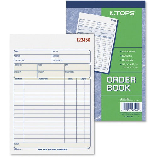 Tops  Sale Order Book, Carbonless, 2-PT, 50Set/BK, White/Canary