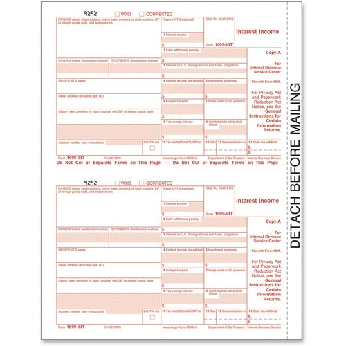 Tops  IRS Approved Tax Form,3-2/3"x5-1/2",24/PK,White