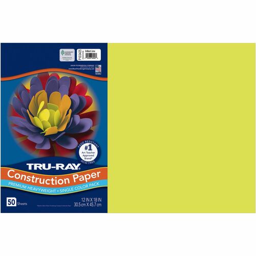 Pacon  Construction Paper, 76lb., 12"x18", 50/PK, Bright Lime