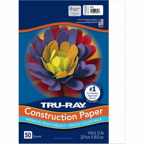 Pacon  Construction Paper, 76 lb., 9"x12", 50/PK, White