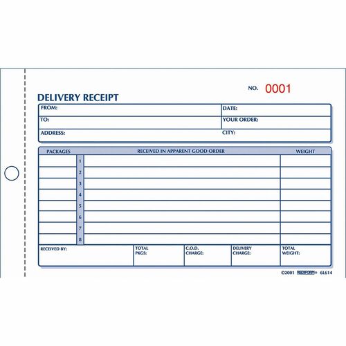 Rediform  Delivery Receipt Book,2 Part,4-1/4"x6-3/8",50Sets/BK,Manila