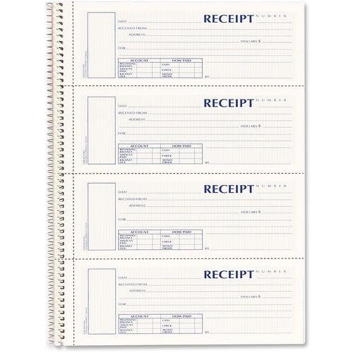 Rediform  Money Receipt Book, 2-3/4"x7", 3-Part, 4/Page, 120Sets/BK,WE
