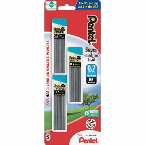 Pentel  Lead Refill, HB Hardness, 0.7mm,30/Tube,3TB/PK,BK