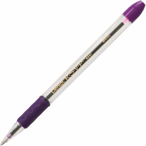 Pentel  Ballpoint Pen, Medium Point, Violet Ink/Clear Barrel
