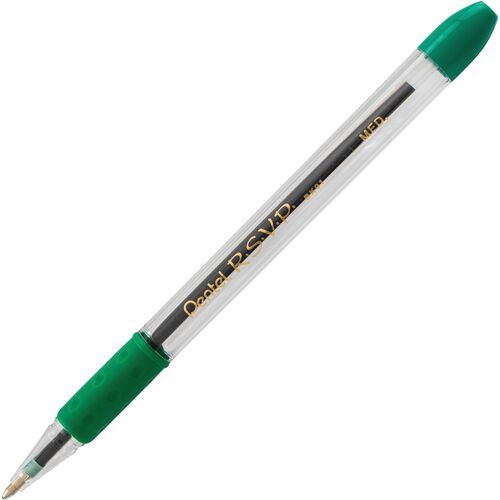 Pentel  Ballpoint Pen, Medium Point, Green Ink/Clear Barrel