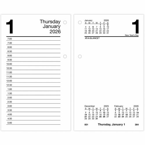 AT-A-GLANCE  Daily Refill For 17-Style,Jan-Dec,2PPD, 3-1/2"x6", White