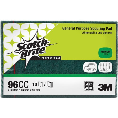 3M  Scouring Pads, 6"x9", 10/PK, Green