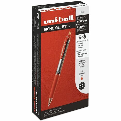 uni-ball Corporation  Gel Pen, Uni-ball Signo, 0.7mm, Red Ink, 1 Dozen,BK/SR Barrel