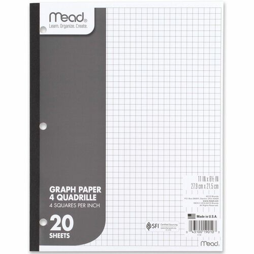 Mead  Graph Paper Pad, 4"x4" Quad, 3HP, 8-1/2"x11", 12/BX, White