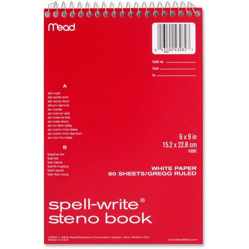 Mead  Steno Book, Wire-bound, 6"x9", 80Shts/PD, Assorted