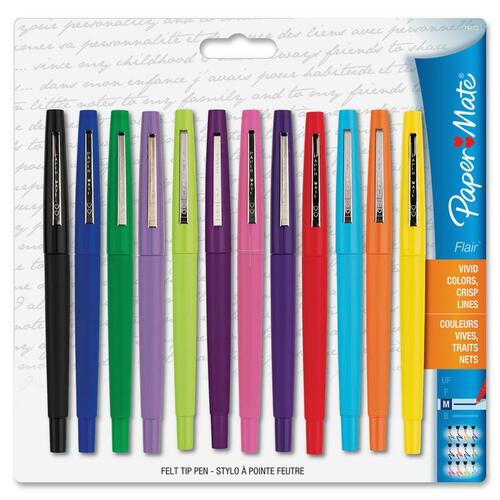 Paper Mate  Flair Felt Tip Pen,Medium Point,Nonrefillable,12/PK,Asst.