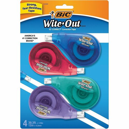 Bic  Correction Tape, 1/5"x39.9', Single Line, 4/PK, White
