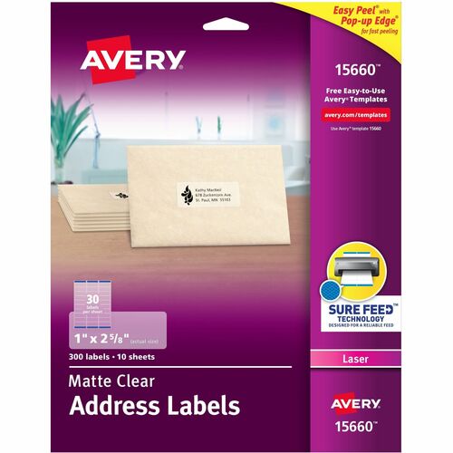 Avery  Mailing Labels, Permanent, 1"x2-5/8", 300 Labels/PK, Clear