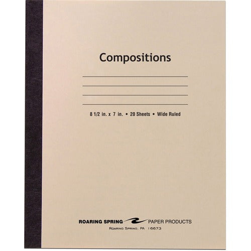 Roaring Spring Paper Products  Flex Cover Comp Book, 8-1/2"x7", Wide Rule, 20 SH, Manila