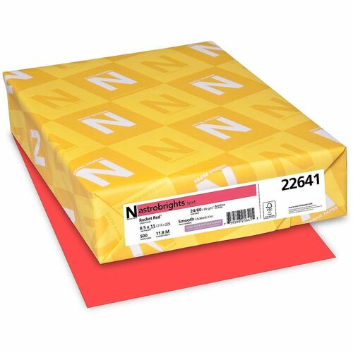 Wausau Papers  Copy Paper, 24 lb, 8-1/2x11", 500 Sheets, Rocket Red
