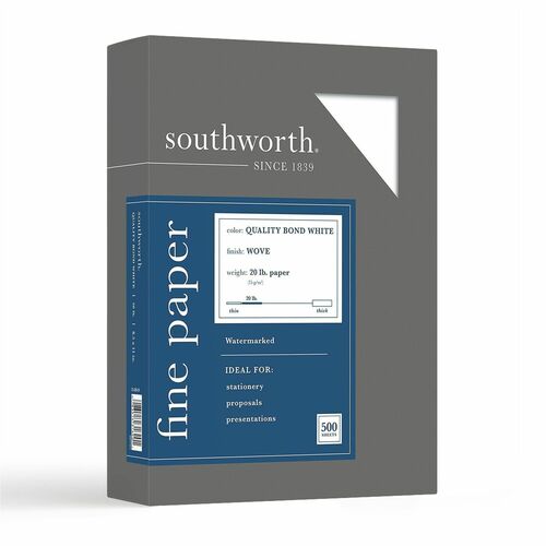 Southworth  Bond Paper, 20 lb., 8-1/2"x11", 500 Sheets, White