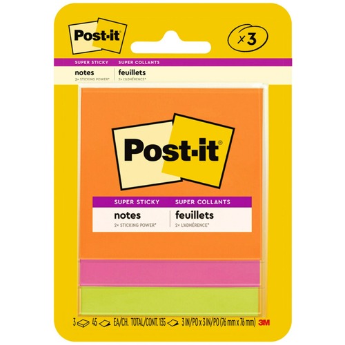 3M  Super Sticky Pads, 3"x3", 45 SH/PD, 3 PD/PK, RioDeJaneiro