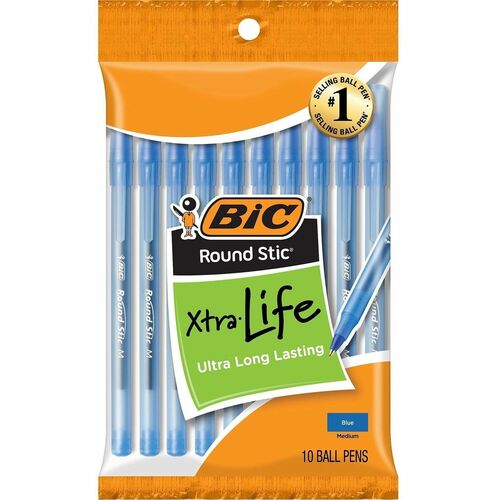 Bic  Ballpoint Pens, Stick, Med Point, 10/PK, Blue Ink