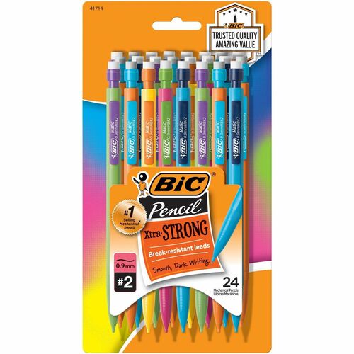Bic  Mechanical Pencils, w/Pocket Clip, .9mm, 24/PK, Assorted