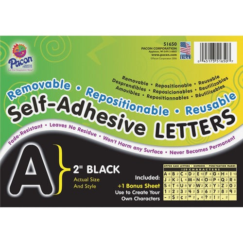 Pacon  Self-Adhesive Letters, 2", 159 Characters/PK, Black