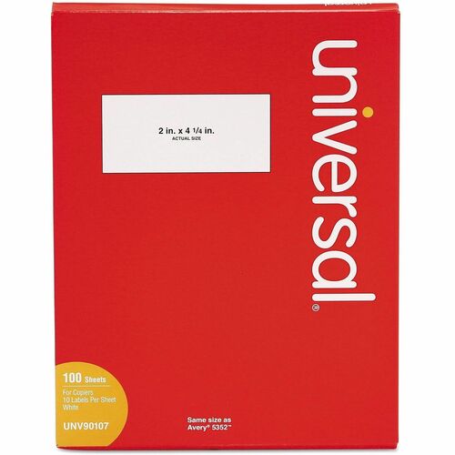 Universal  Copier Mailing Labels, Copiers, 2 x 4.25, White, 10/Sheet, 100 Sheets/Box