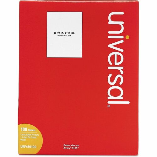 Universal  White Labels, Inkjet/Laser Printers, 8.5 x 11, White, 100/Box