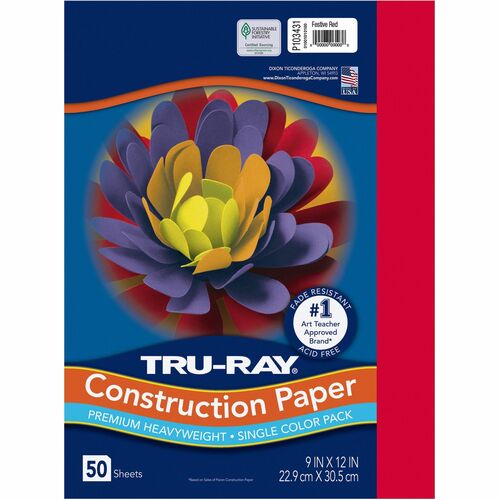 Pacon  Construction Paper, 76lb., 9"x12", 50/PK, Festive Red