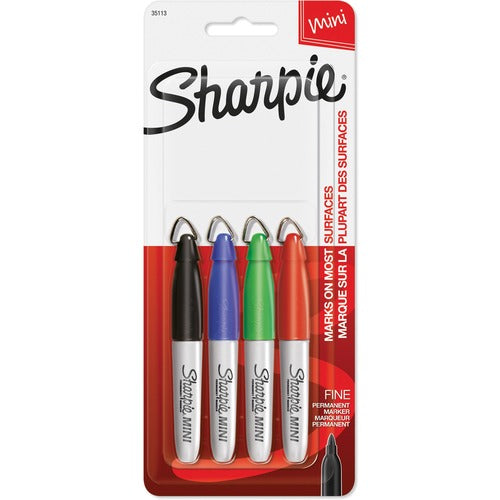 Newell Brands  Mini Sharpie Marker,Permanent,Fine Point,4/ST,BK/RD/BE/GN